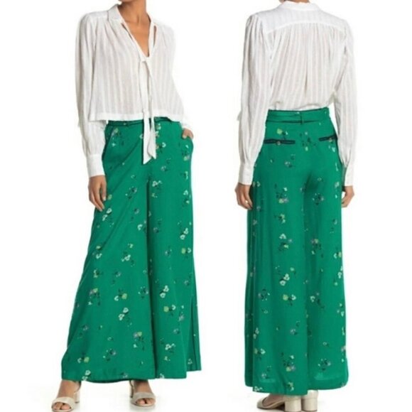 Free People size 0 Bennie Floral Printed Trouser Pants Wide Leg - Picture 2 of 8